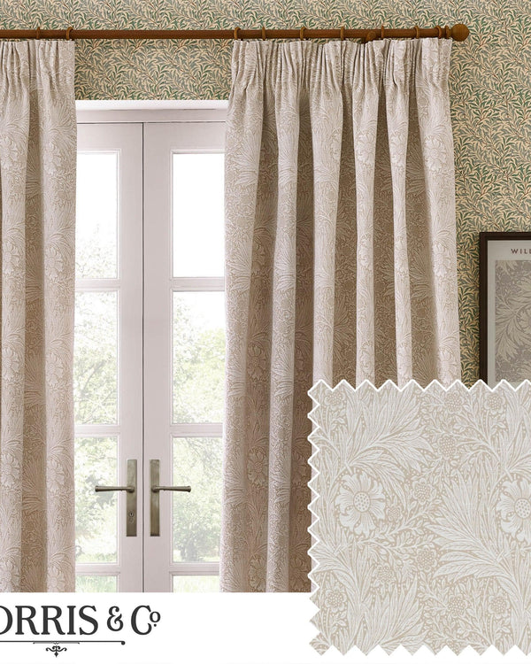 Morris & Co Marigold Floral Jacquard Pencil Pleat Curtains in Stone