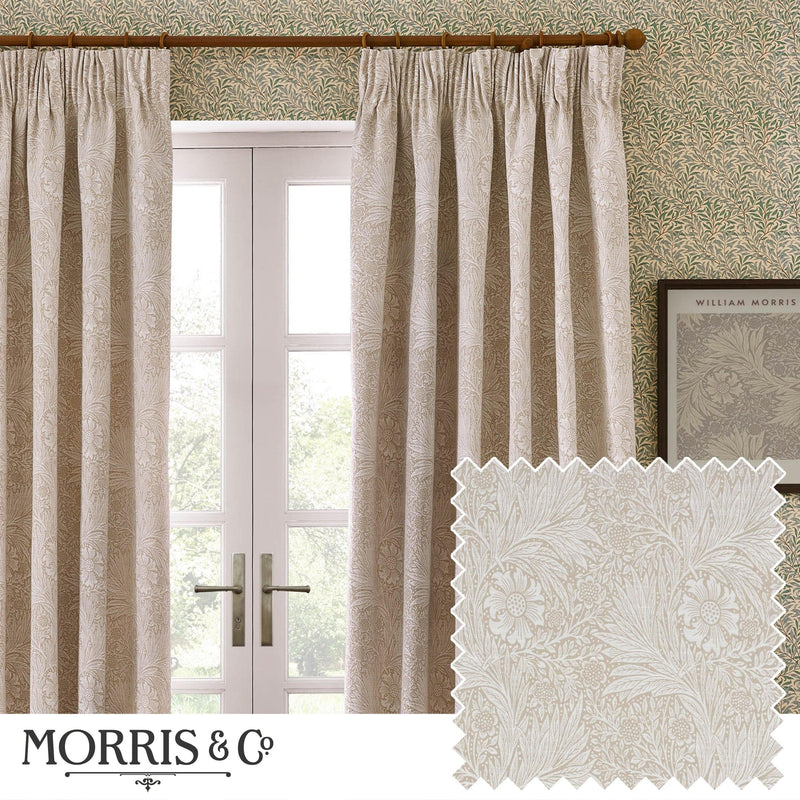 Morris & Co Marigold Floral Jacquard Pencil Pleat Curtains in Stone