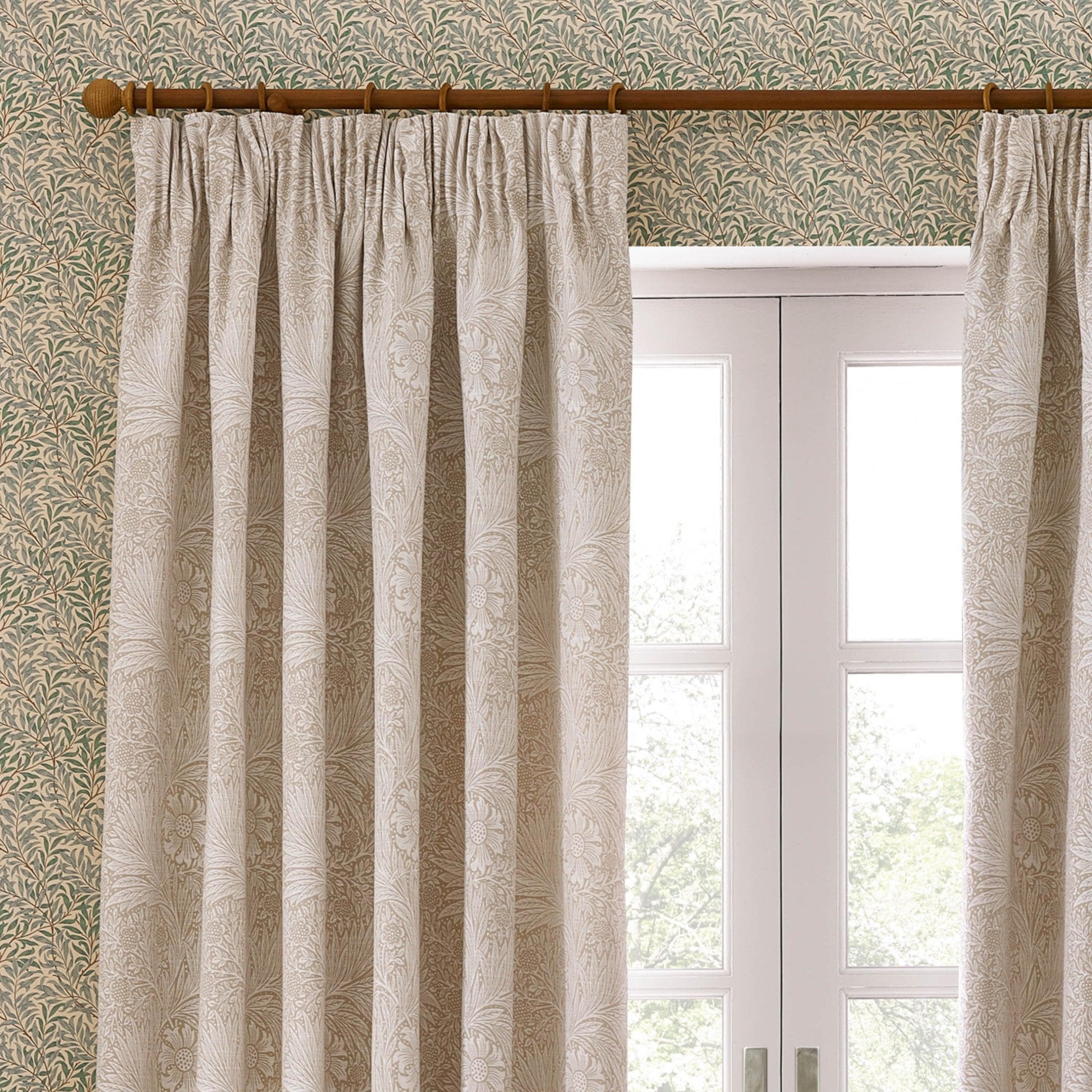 Morris & Co (Riva Home) Morris & Co Curtains Morris & Co Marigold Floral Jacquard Pencil Pleat Curtains in Stone