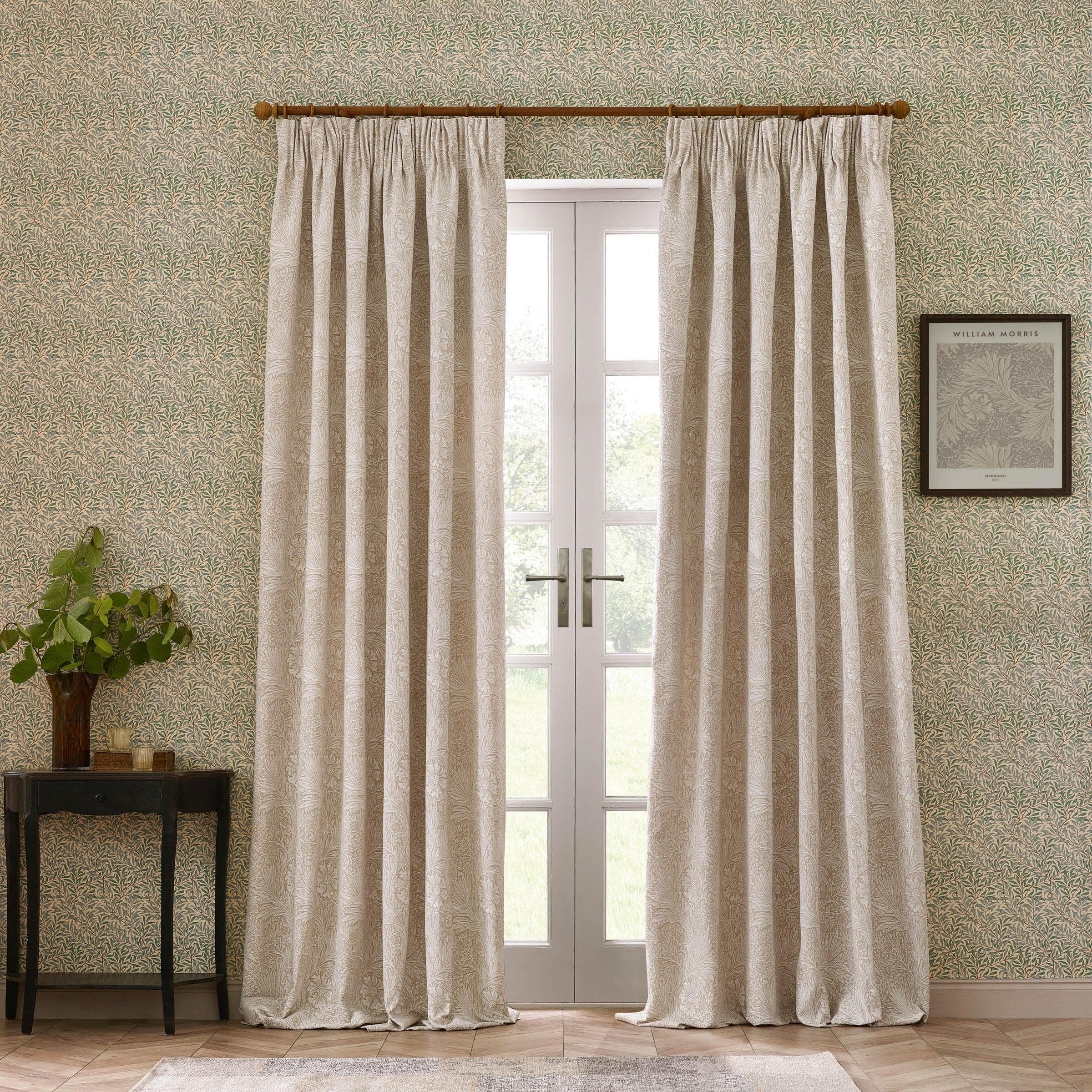 Morris & Co (Riva Home) Morris & Co Curtains Morris & Co Marigold Floral Jacquard Pencil Pleat Curtains in Stone