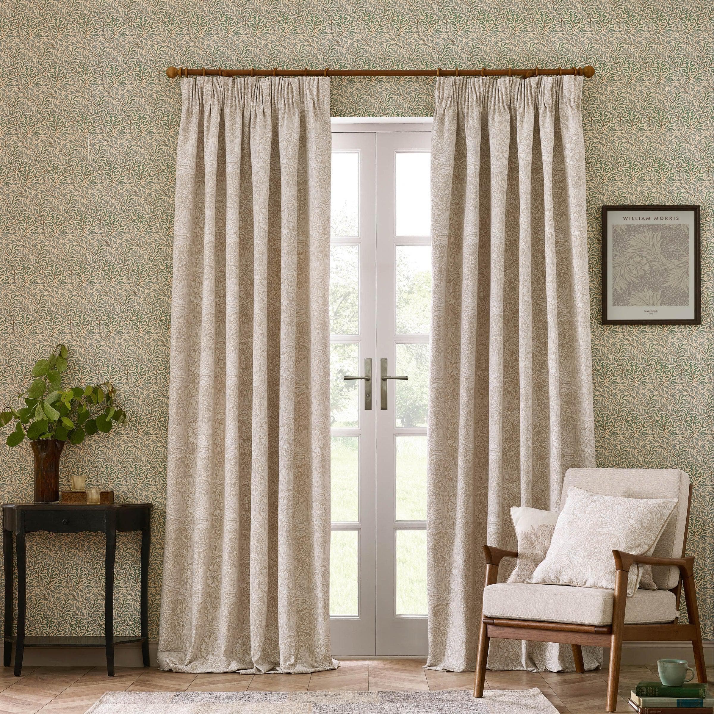 Morris & Co (Riva Home) Morris & Co Curtains Morris & Co Marigold Floral Jacquard Pencil Pleat Curtains in Stone