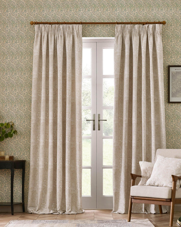Morris & Co Marigold Floral Jacquard Pencil Pleat Curtains in Stone