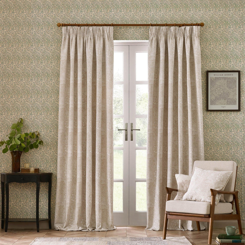 Morris & Co Marigold Floral Jacquard Pencil Pleat Curtains in Stone