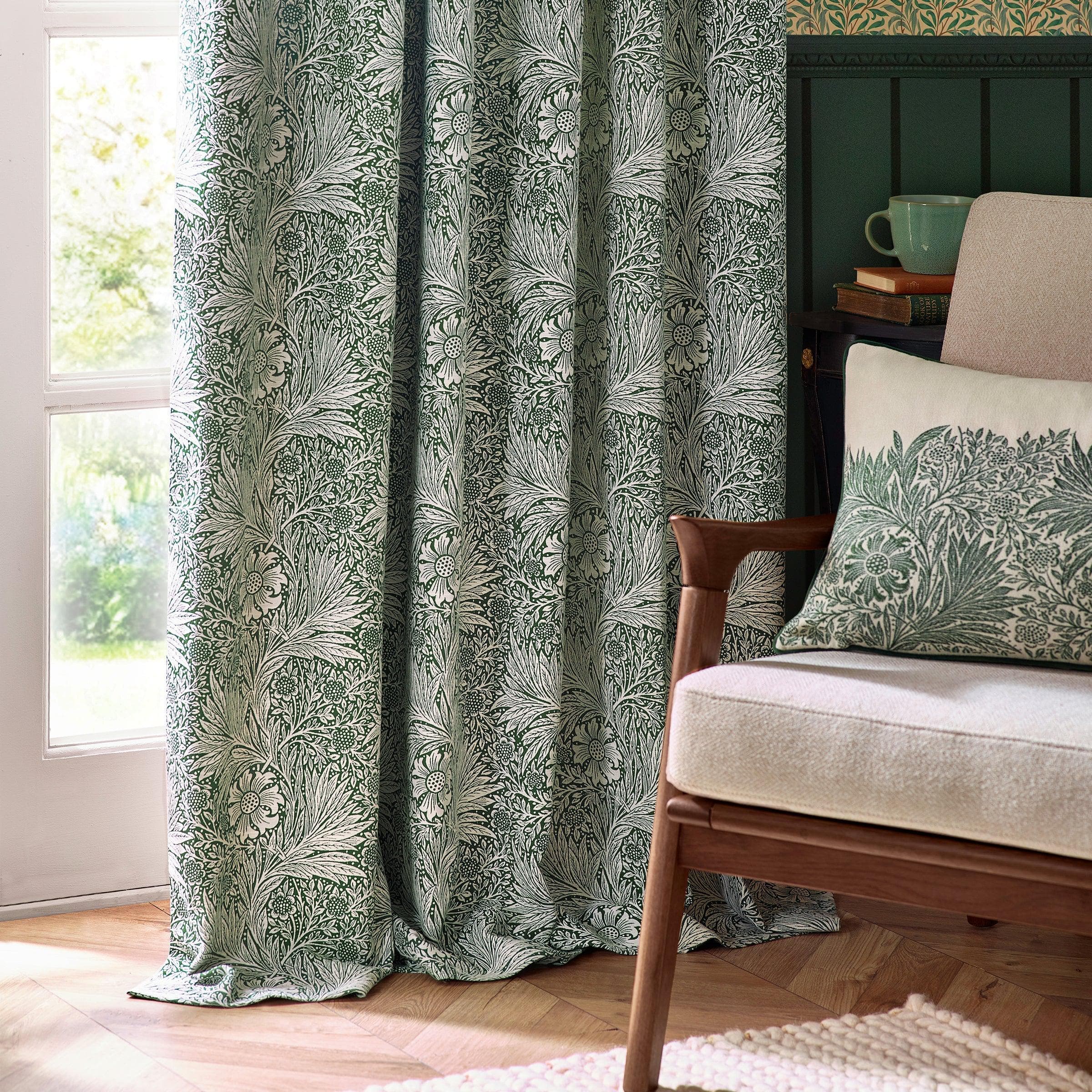 Morris & Co (Riva Home) Morris & Co Curtains Morris & Co Marigold Floral Jacquard Pencil Pleat Curtains Leaf