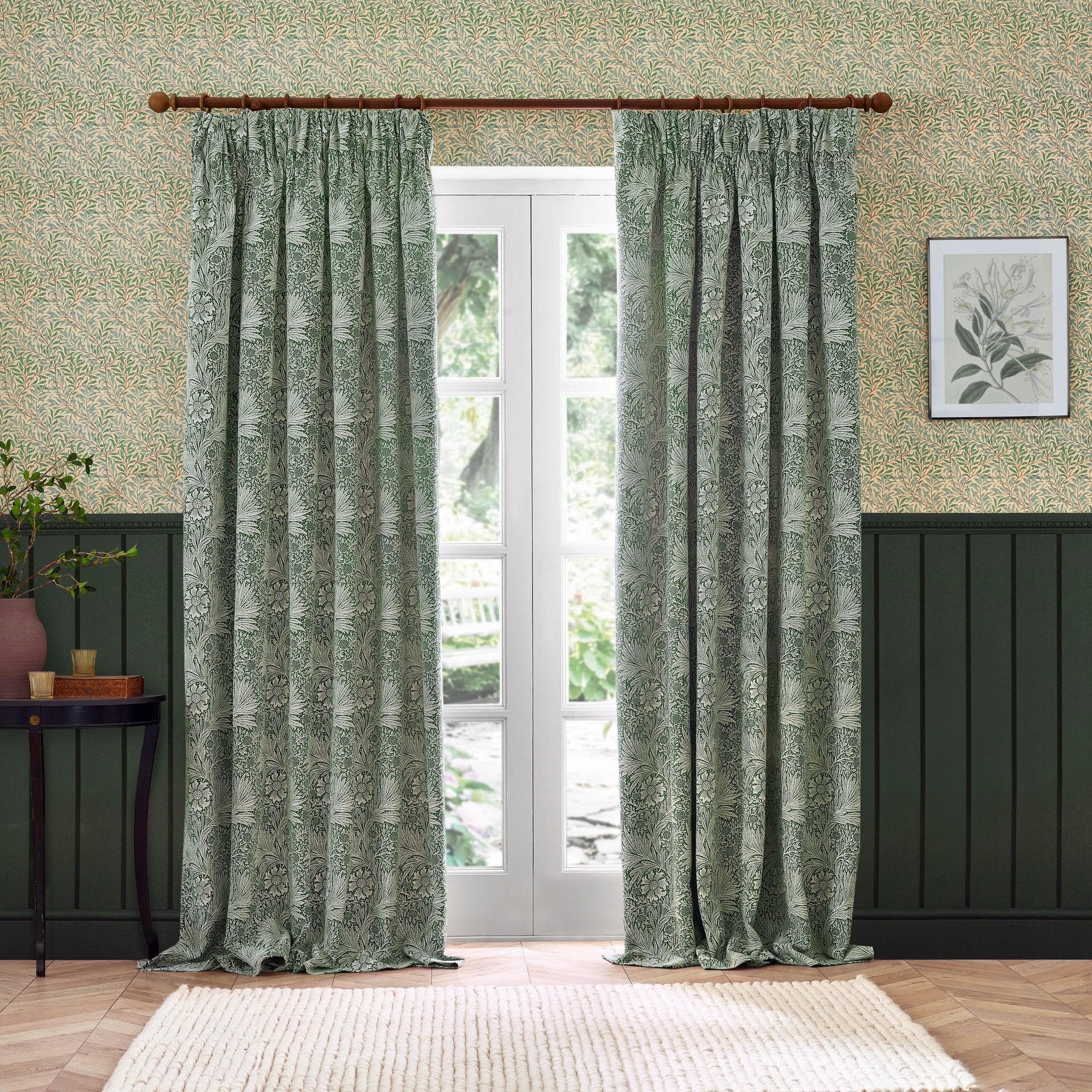 Morris & Co (Riva Home) Morris & Co Curtains Morris & Co Marigold Floral Jacquard Pencil Pleat Curtains Leaf