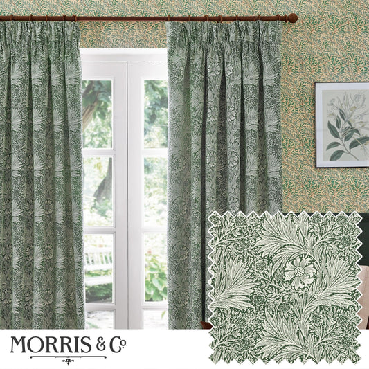 Morris & Co (Riva Home) Morris & Co Curtains Morris & Co Marigold Floral Jacquard Pencil Pleat Curtains Leaf