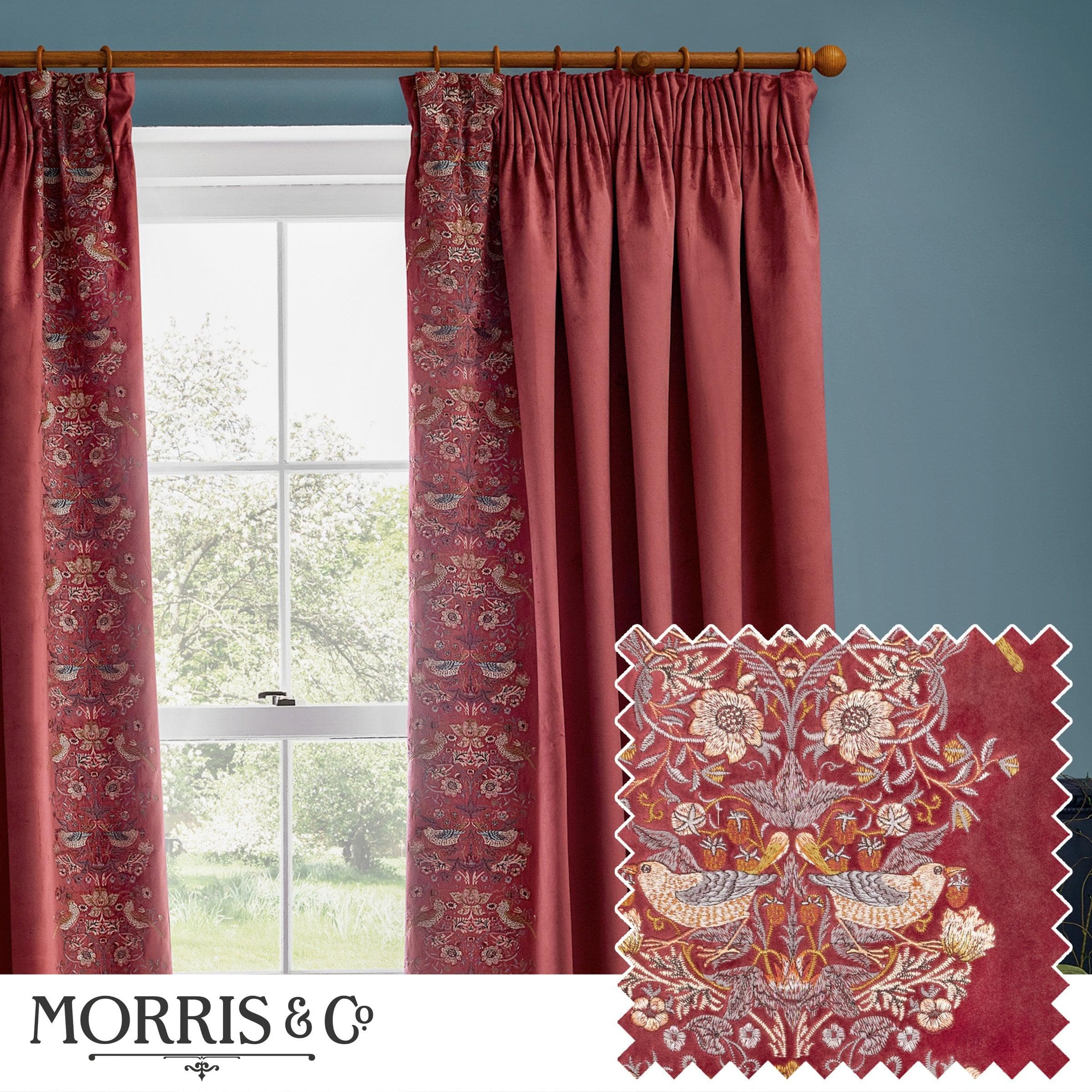 Morris & Co (Riva Home) Morris & Co Curtains Morris & Co Strawberry Thief Embroidered Floral Pencil Pleat Curtains in  Berry