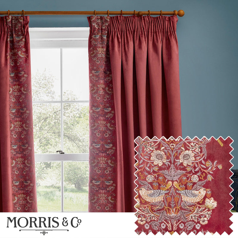STRAWBERRY THIEF EMBROIDERED PENCIL PLEAT CURTAINS IN BERRY by Morris & Co