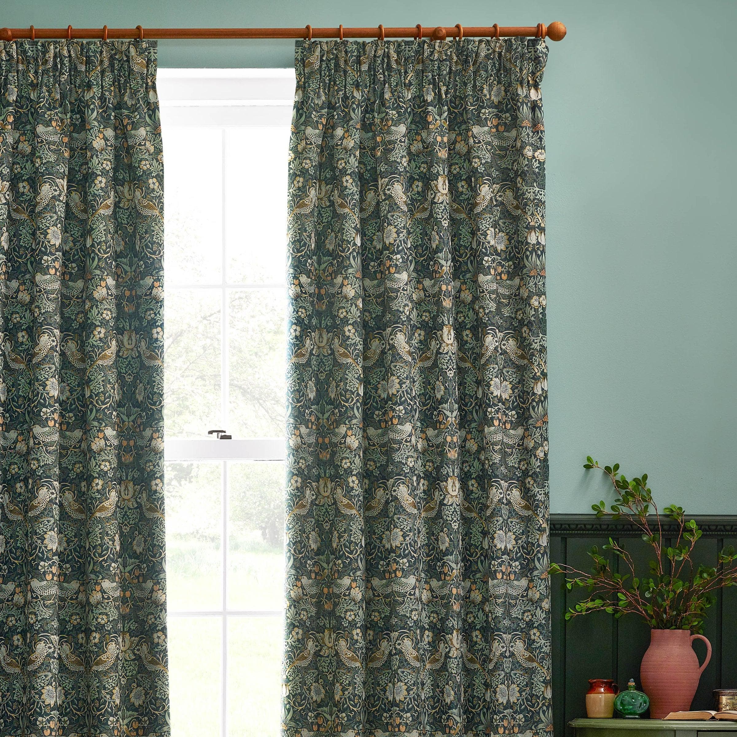 Morris & Co (Riva Home) Morris & Co Curtains Morris & Co Strawberry Thief Jacquard Floral Pencil Pleat Curtains