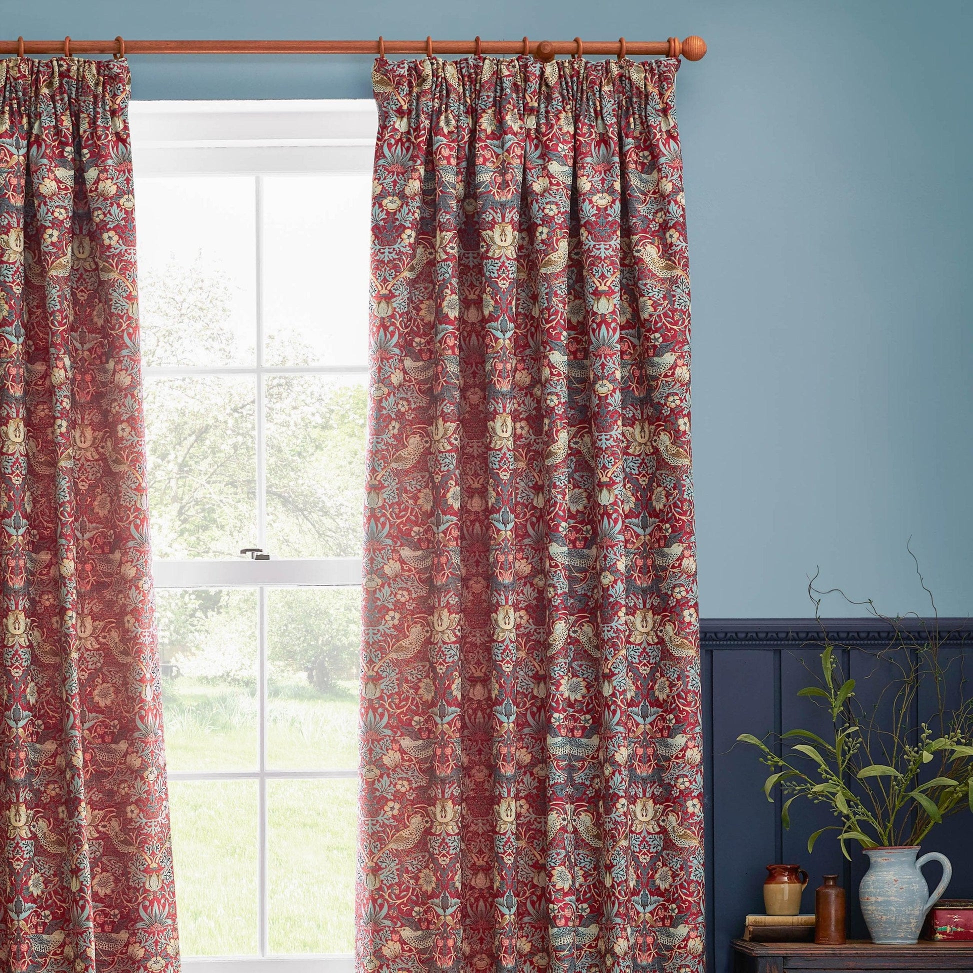 Morris & Co (Riva Home) Morris & Co Curtains Morris & Co Strawberry Thief Jacquard Floral Pencil Pleat Curtains