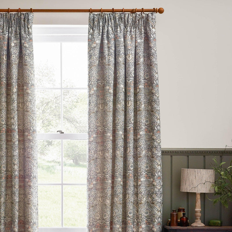 STRAWBERRY THIEF JACQUARD FLORAL PENCIL PLEAT CURTAINS by Morris & Co.