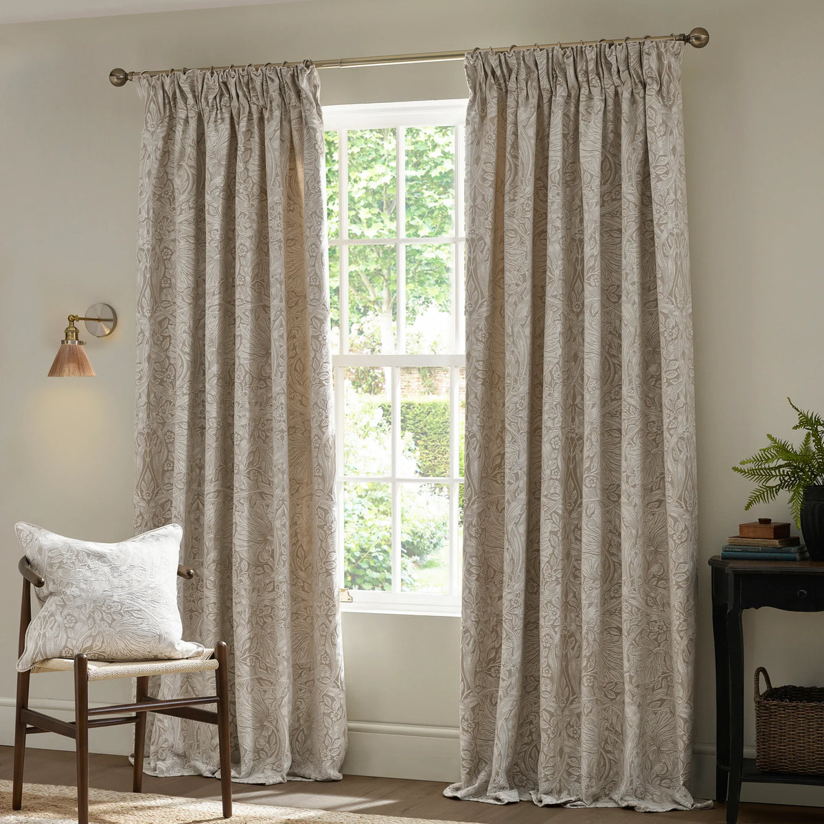 Morris & Co (Riva Home) Morris & Co Curtains PIMPERNEL JACQUARD PENCIL PLEAT CURTAINS LINEN by Morris & Co