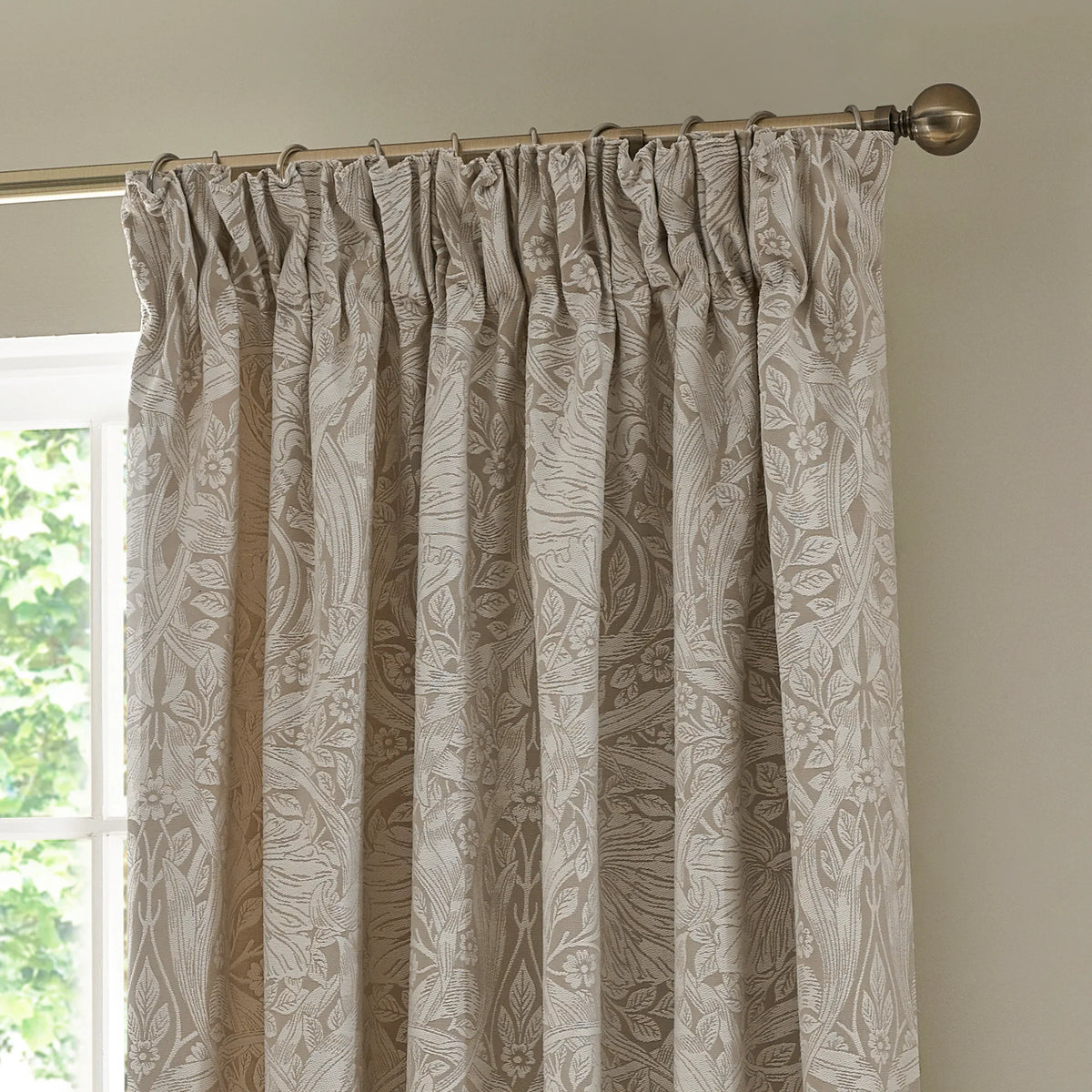 Morris & Co (Riva Home) Morris & Co Curtains PIMPERNEL JACQUARD PENCIL PLEAT CURTAINS LINEN by Morris & Co