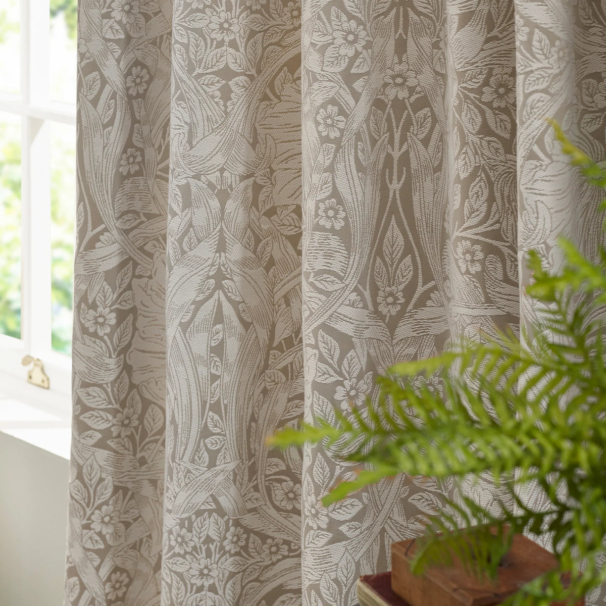 Morris & Co (Riva Home) Morris & Co Curtains PIMPERNEL JACQUARD PENCIL PLEAT CURTAINS LINEN by Morris & Co