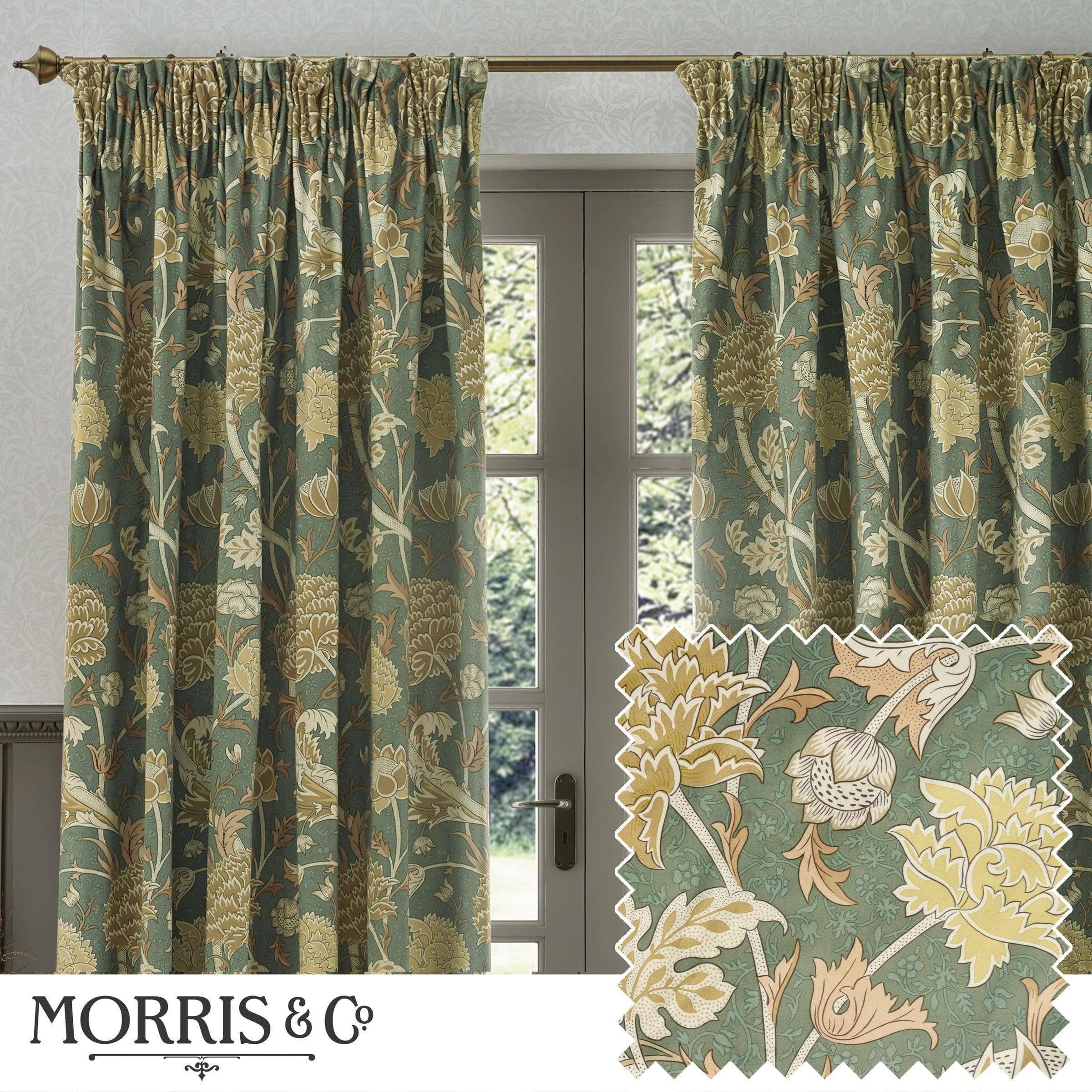 Morris & Co (Riva Home) Morris & Co Curtains Sage/Sunflower / 168cm x 183cm Morris & Co Cray Floral Chenille Pencil Pleat Curtains