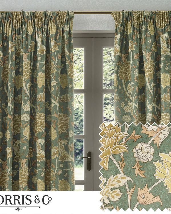 Morris & Co Cray Floral Chenille Pencil Pleat Curtains