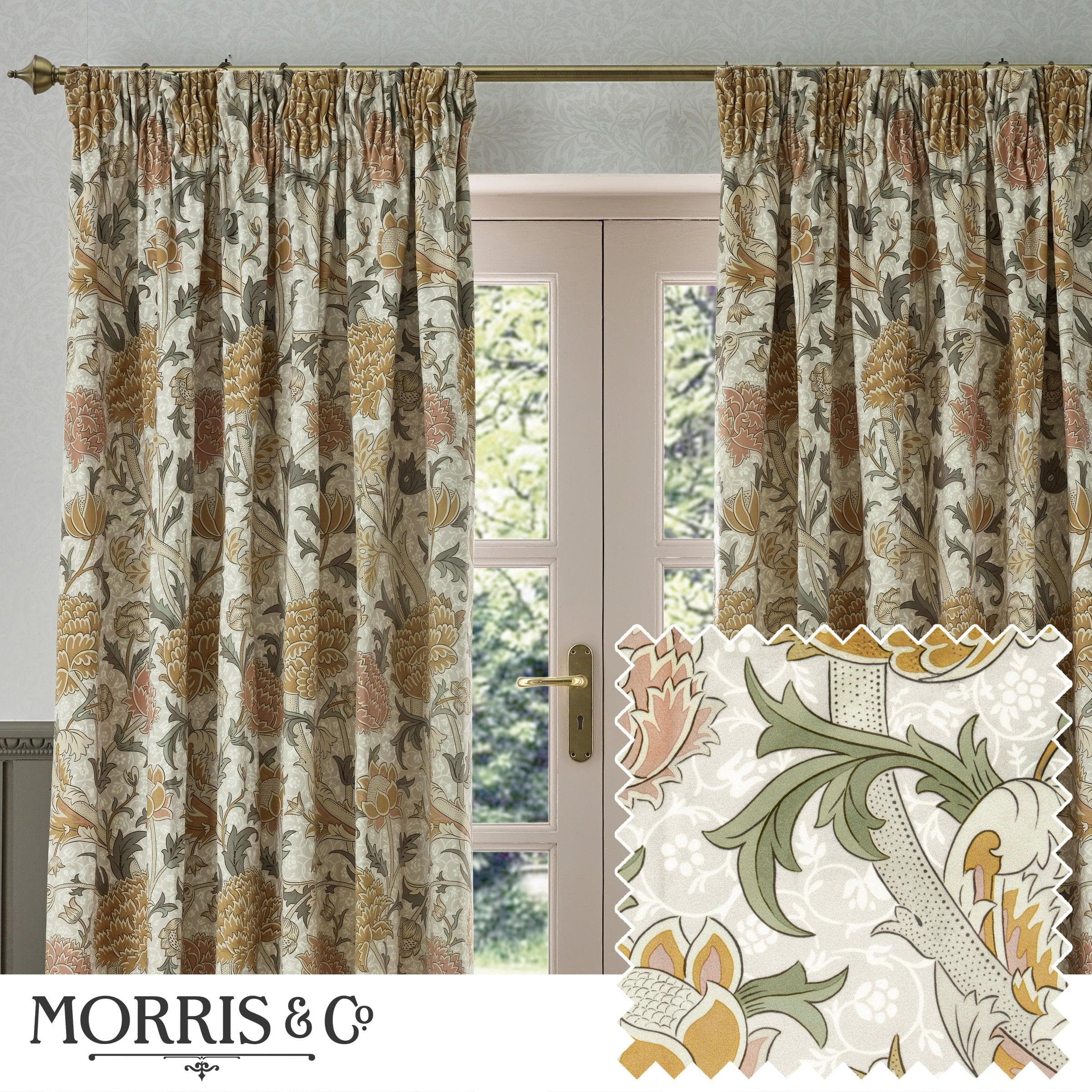 Morris & Co (Riva Home) Morris & Co Curtains Stone/Clay / 168cm x 183cm Morris & Co Cray Floral Chenille Pencil Pleat Curtains