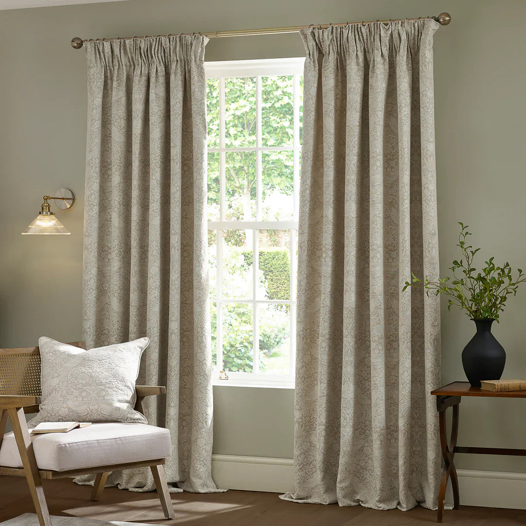 Morris & Co (Riva Home) Morris & Co Curtains STRAWBERRY THIEF PENCIL PLEAT CURTAINS LINEN by Morris & Co.