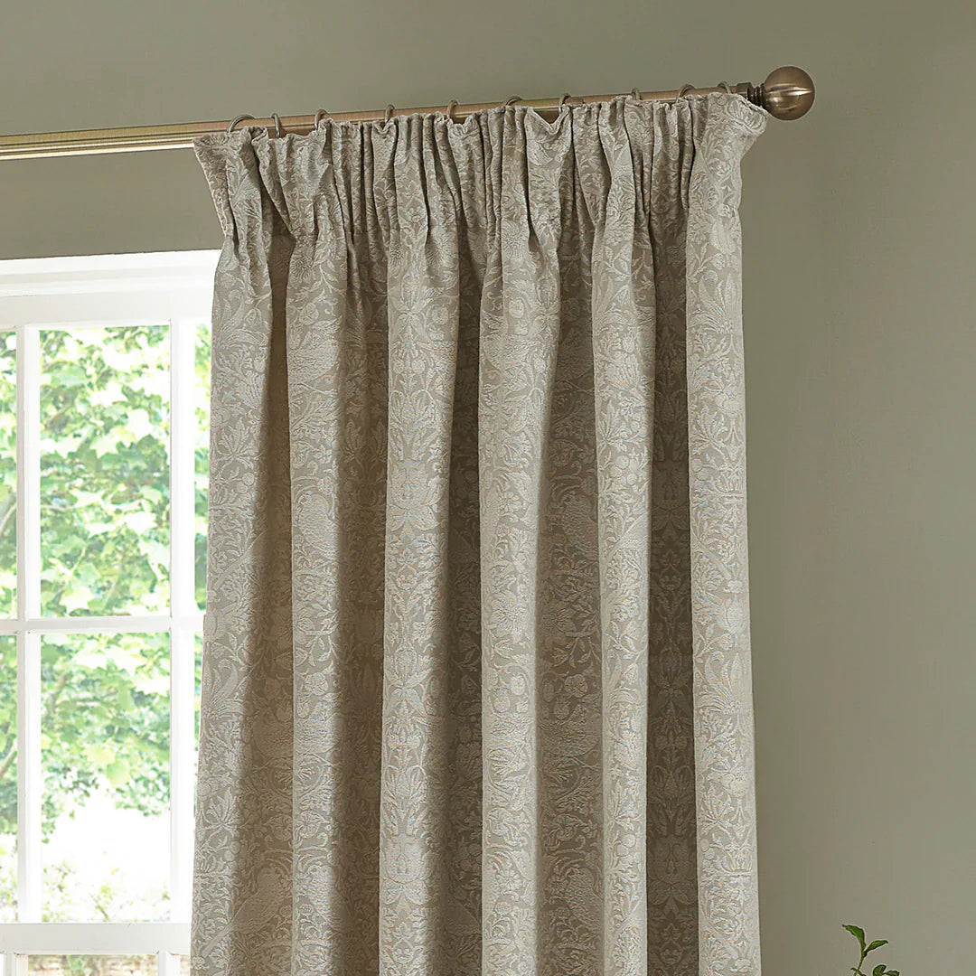 Morris & Co (Riva Home) Morris & Co Curtains STRAWBERRY THIEF PENCIL PLEAT CURTAINS LINEN by Morris & Co.