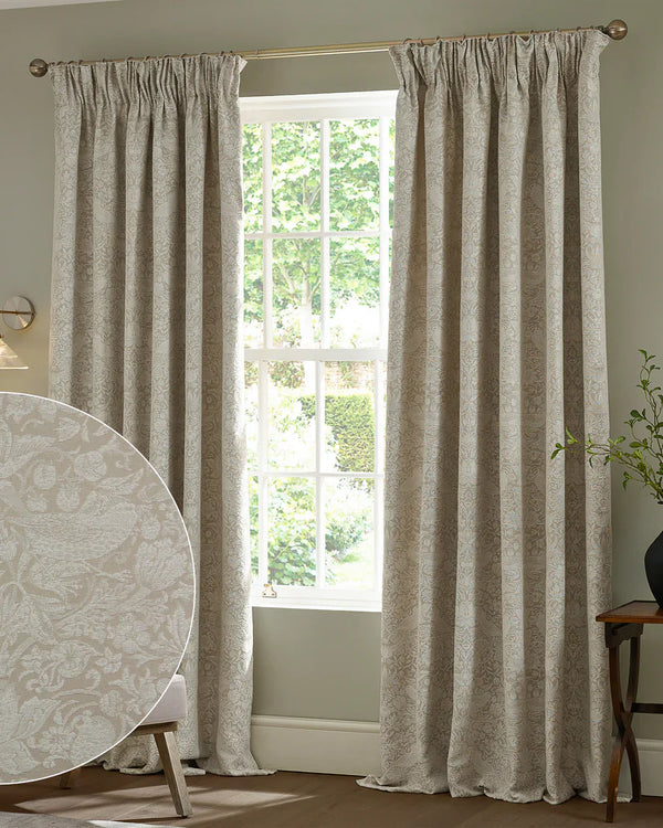 STRAWBERRY THIEF PENCIL PLEAT CURTAINS LINEN by Morris & Co.