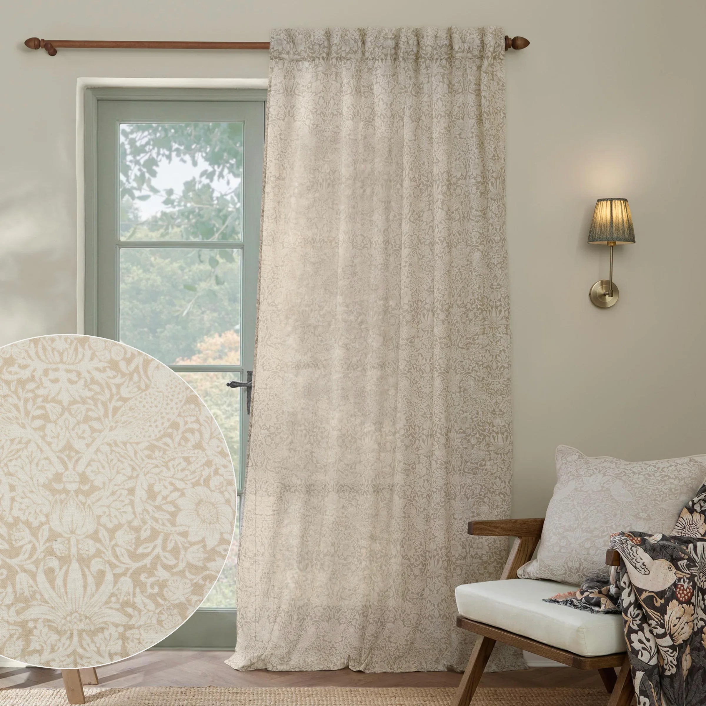 Morris & Co (Riva Home) Morris & Co Curtains STRAWBERRY THIEF SHEER CURTAIN PANEL – LINEN by Morris & Co