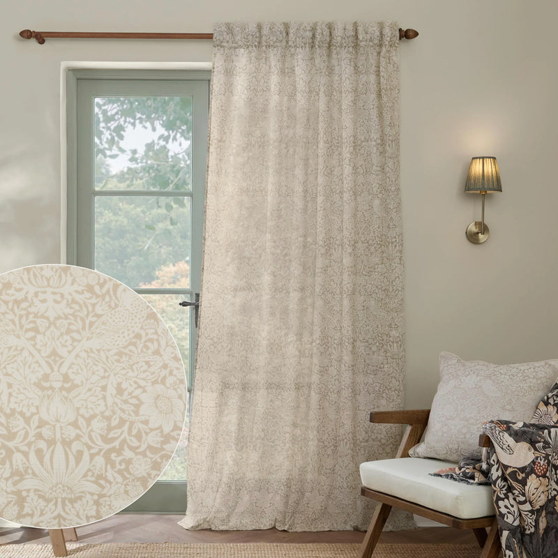 STRAWBERRY THIEF SHEER CURTAIN PANEL – LINEN by Morris & Co