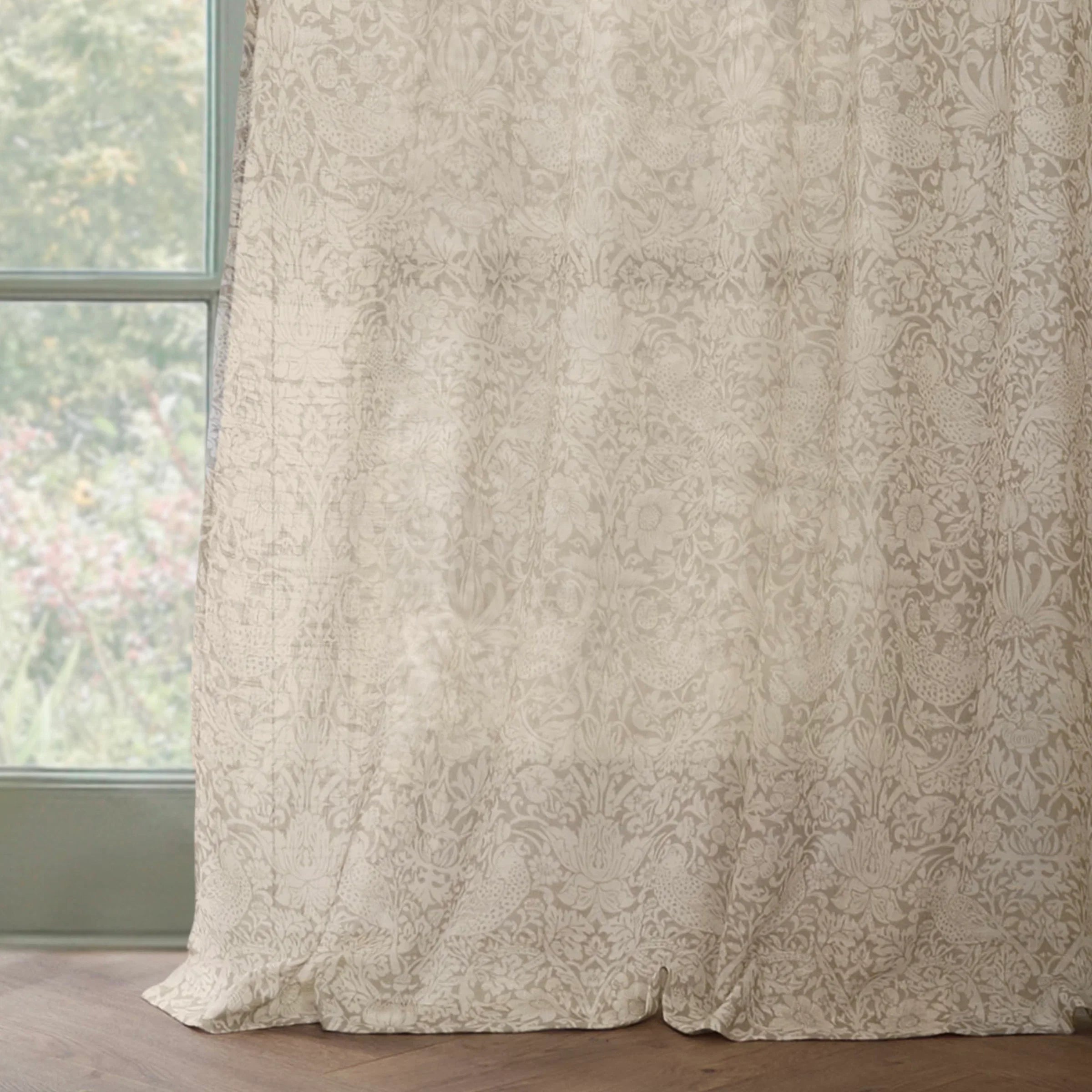 Morris & Co (Riva Home) Morris & Co Curtains STRAWBERRY THIEF SHEER CURTAIN PANEL – LINEN by Morris & Co