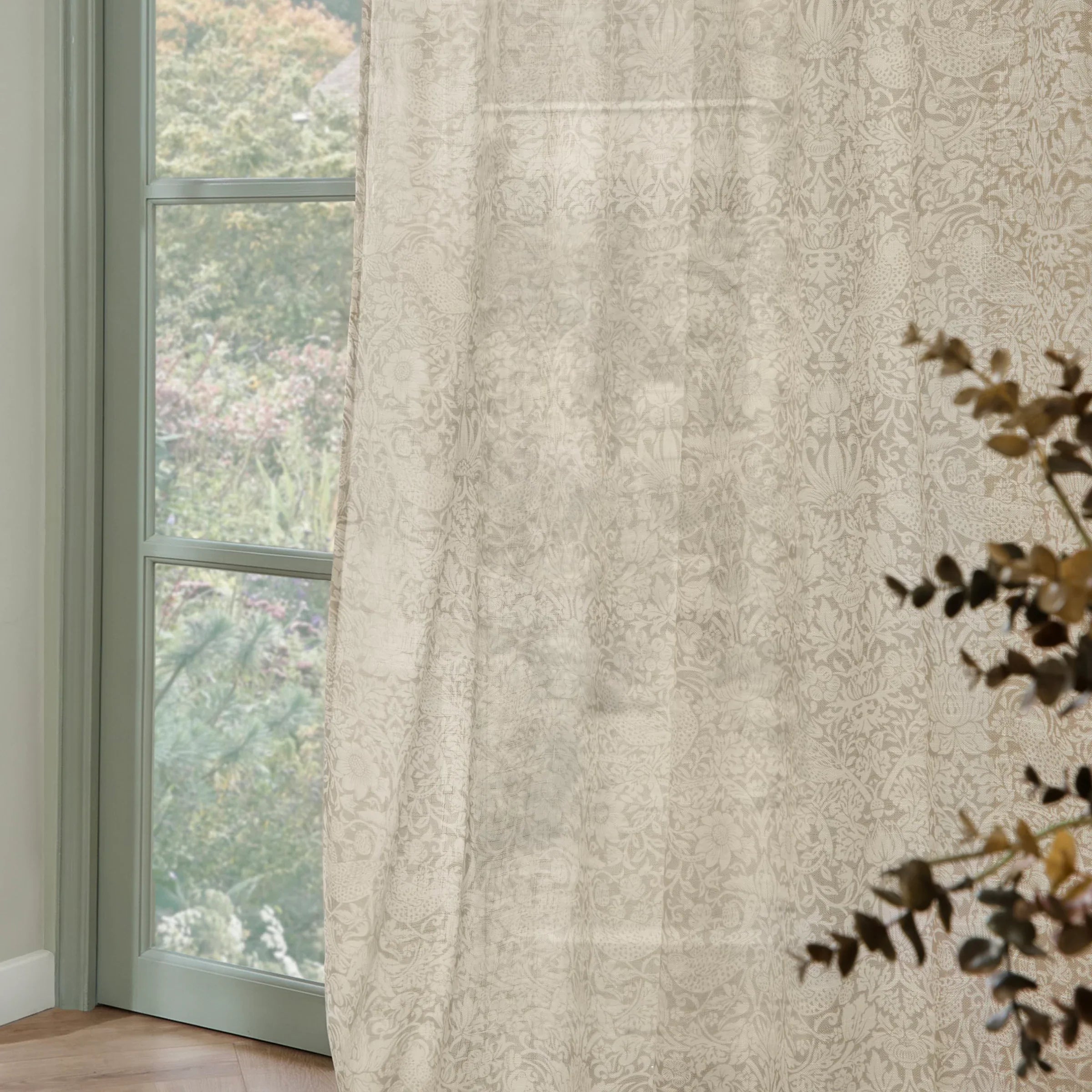 Morris & Co (Riva Home) Morris & Co Curtains STRAWBERRY THIEF SHEER CURTAIN PANEL – LINEN by Morris & Co