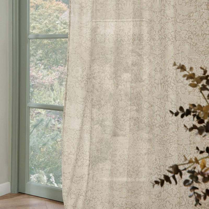 STRAWBERRY THIEF SHEER CURTAIN PANEL – LINEN by Morris & Co
