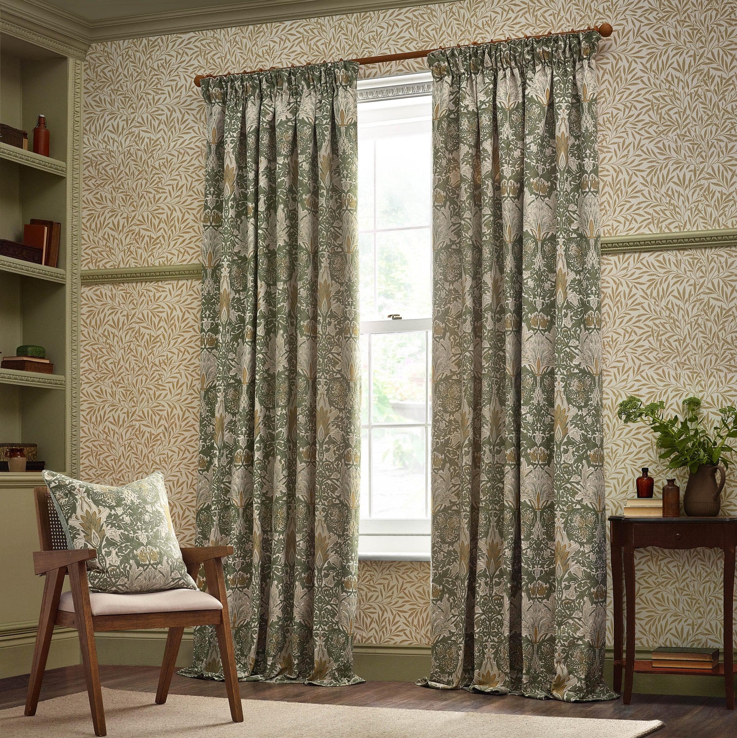 Morris & Co (Riva Home) Morris & Co Curtains Sunflower/Stone / 168cm x 183cm Morris & Co Snakeshead Jacquard Chenille Pencil Pleat Curtains