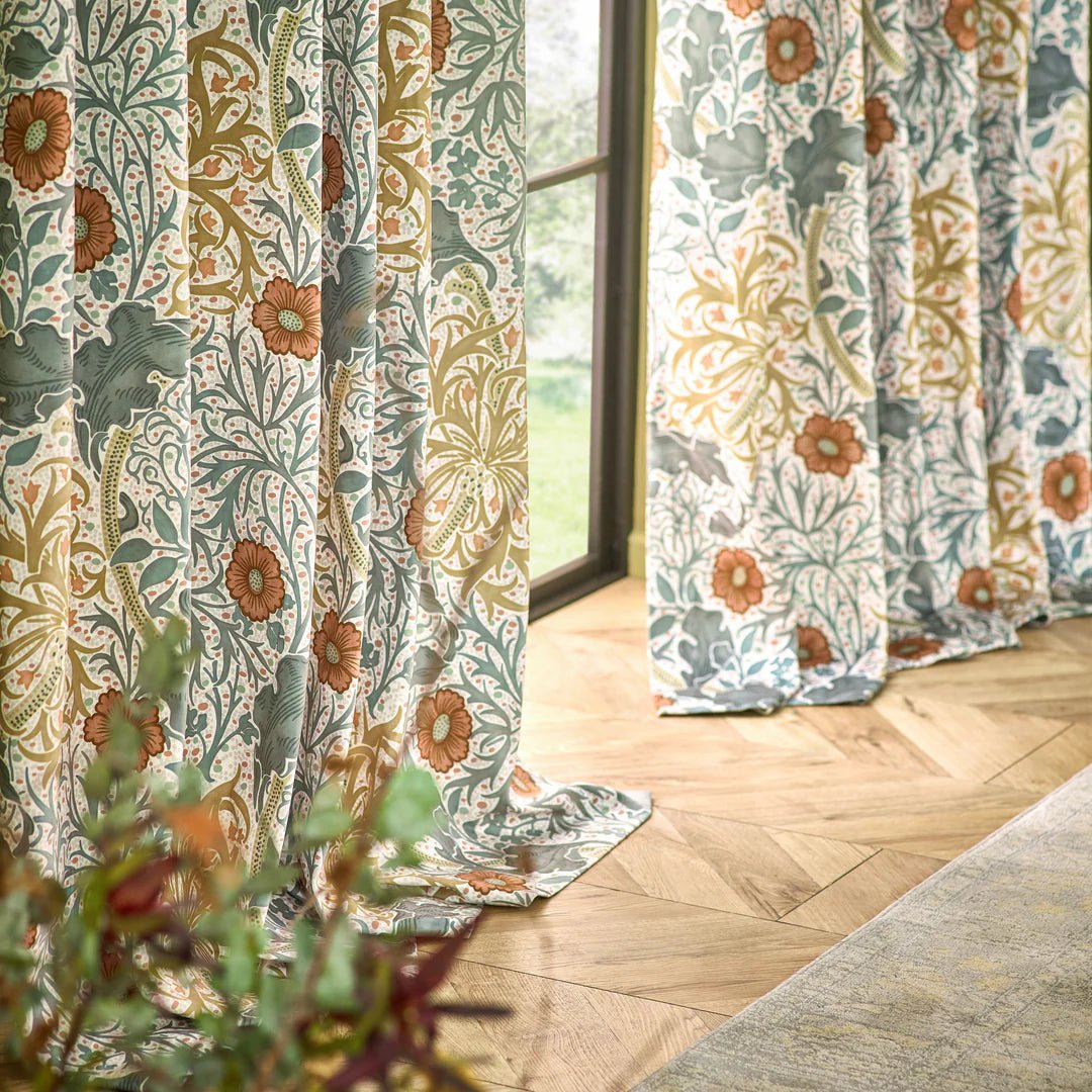 Morris & Co (Riva Home) Morris & Co Curtains Sunflower/Stone Morris & Co Seaweed Pencil Pleat Curtains 228cm x 228cm