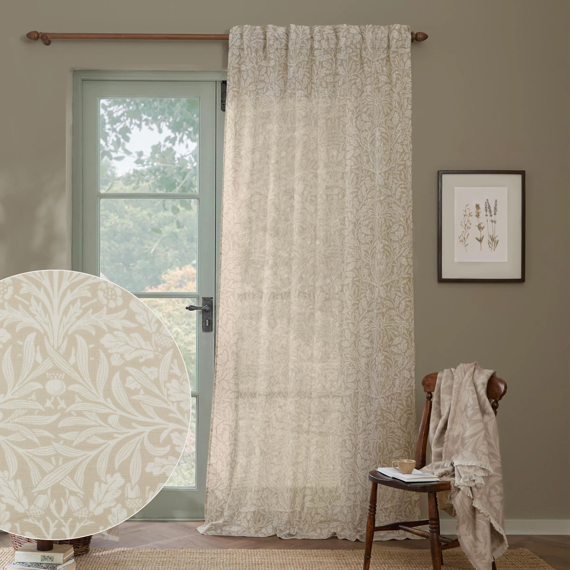 Morris & Co (Riva Home) Morris & Co Curtains THE ACORN SHEER CURTAIN PANEL – LINEN by Morris & Co