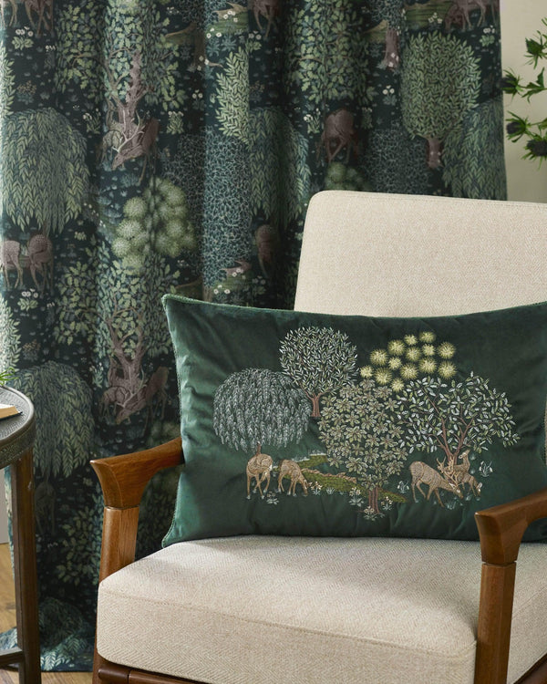Morris & Co Brook Embroidered Cushion Forest in Green