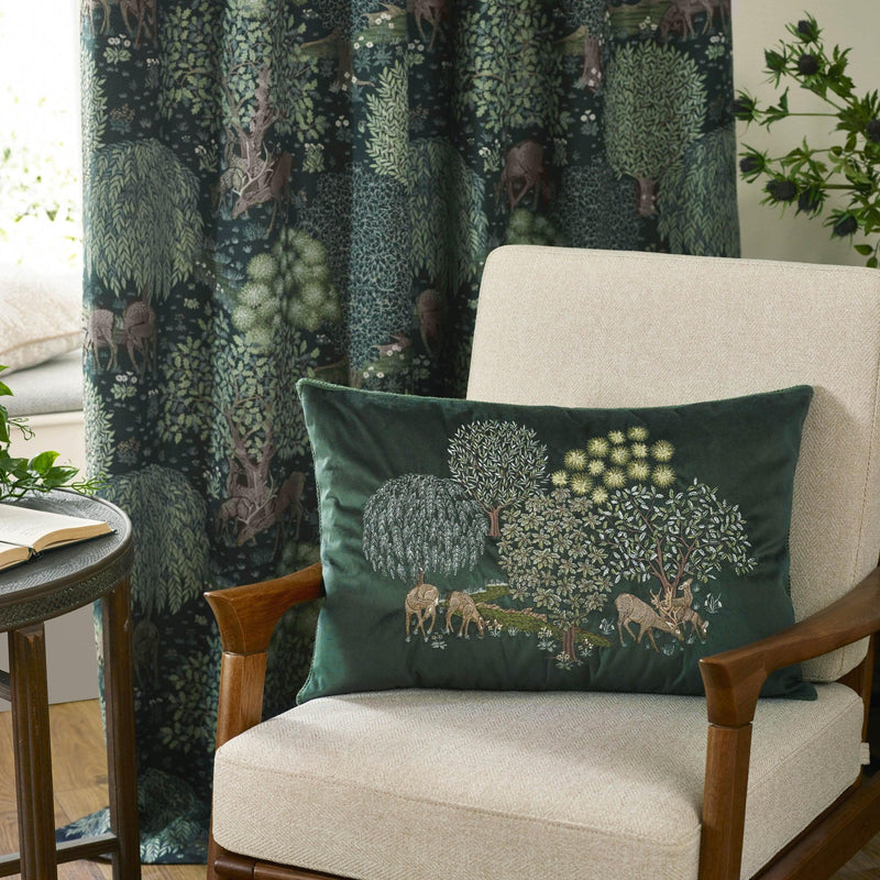 Morris & Co Brook Embroidered Cushion Forest in Green