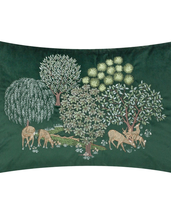 Morris & Co Brook Embroidered Cushion Forest in Green