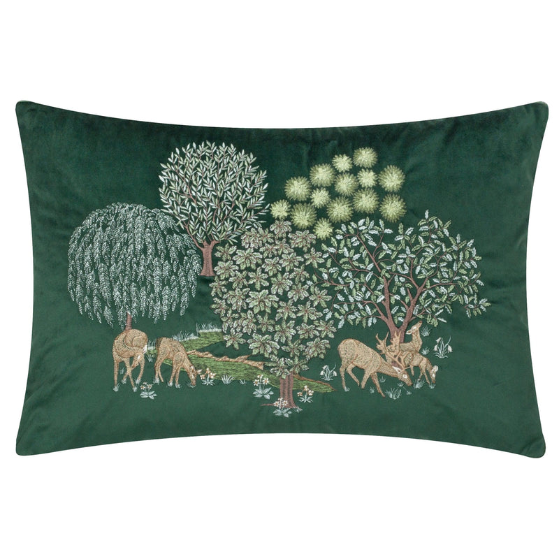 Morris & Co Brook Embroidered Cushion Forest in Green