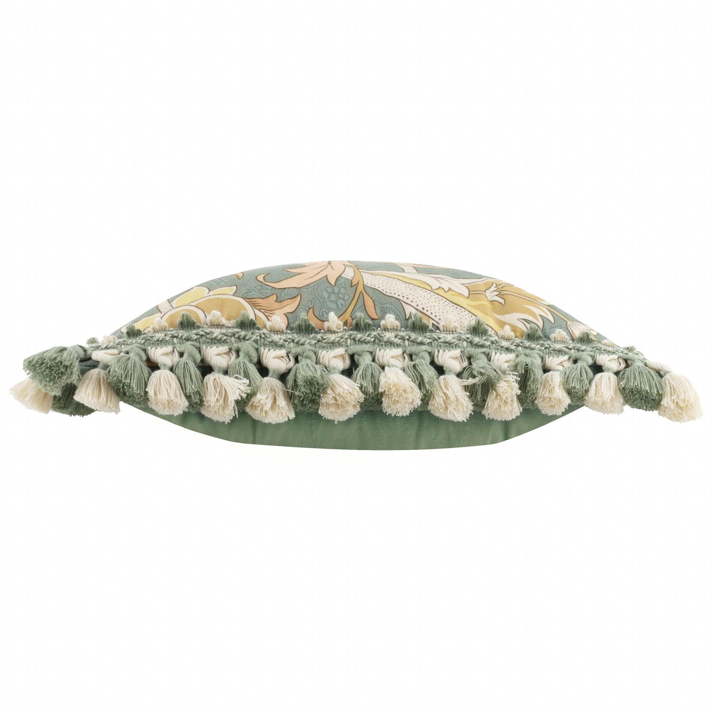 Morris & Co (Riva Home) Morris & Co Cushions Morris & Co Cray Tasselled Velvet Cushion in Sage/Sunflower