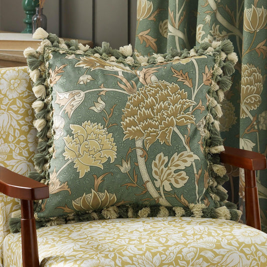 Morris & Co (Riva Home) Morris & Co Cushions Morris & Co Cray Tasselled Velvet Cushion in Sage/Sunflower