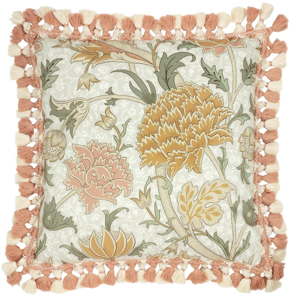 Morris & Co Cray Tasselled Velvet Cushion in Stone/Clay