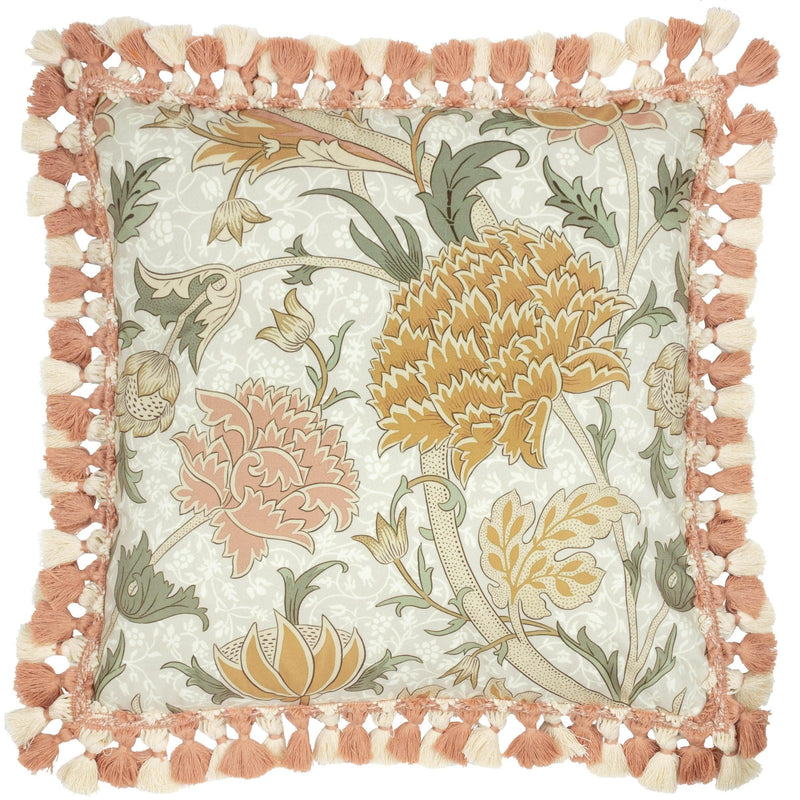 Morris & Co Cray Tasselled Velvet Cushion in Stone/Clay