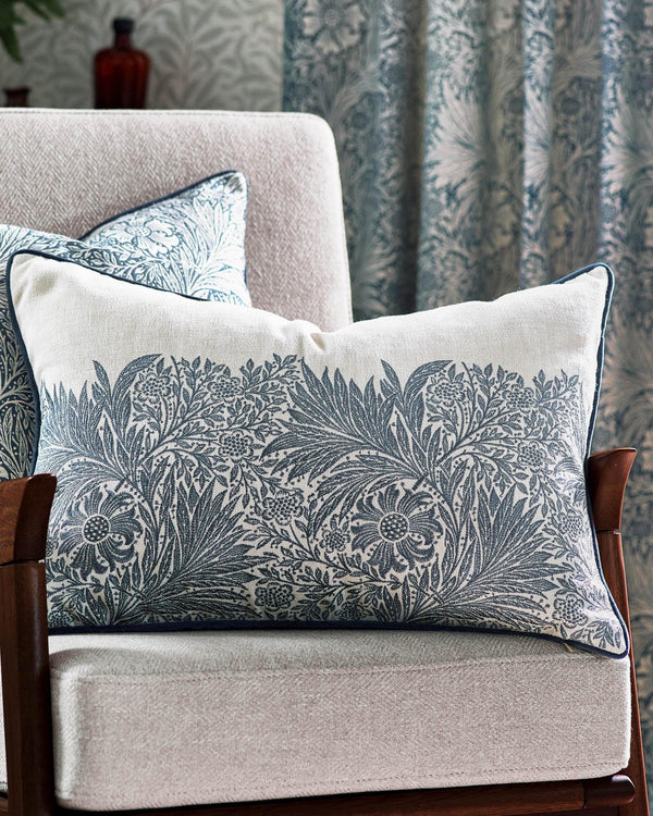 Morris & Co Marigold Embroidered Cushion in Indigo