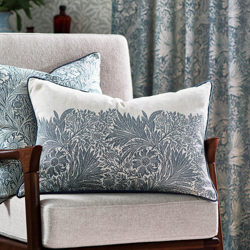 Morris & Co Marigold Embroidered Cushion in Indigo