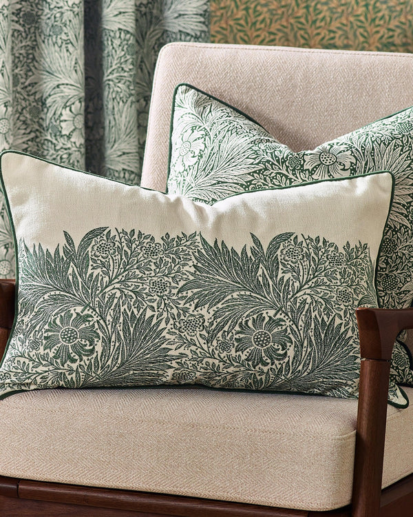 Morris & Co Marigold Embroidered Cushion in Leaf