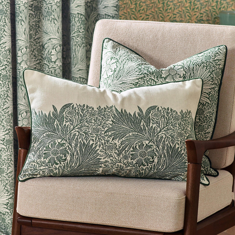 Morris & Co Marigold Embroidered Cushion in Leaf