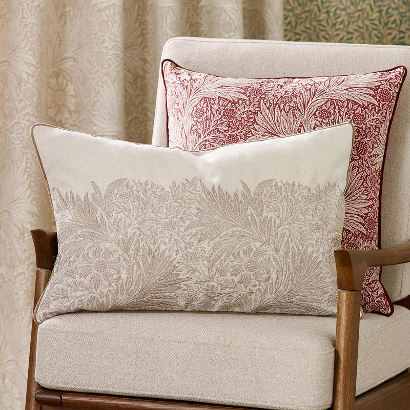 Morris & Co Marigold Embroidered Cushion in Stone