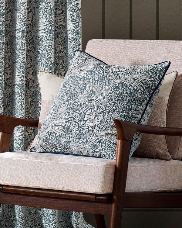 Morris & Co Marigold Piped Jacquard Cushion in Indigo