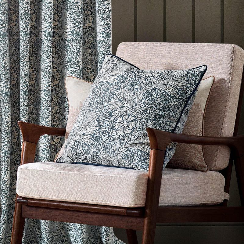 Morris & Co Marigold Piped Jacquard Cushion in Indigo