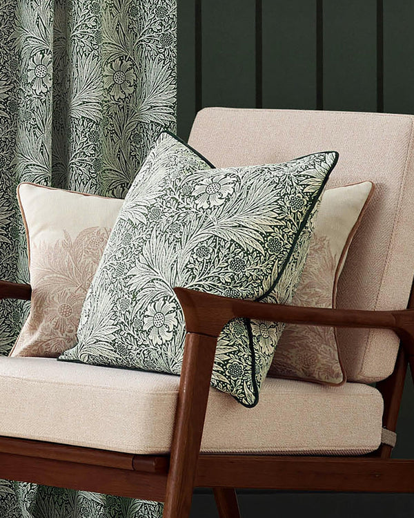 Morris & Co Marigold Piped Jacquard Cushion in Leaf