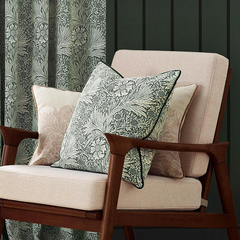 Morris & Co Marigold Piped Jacquard Cushion in Leaf
