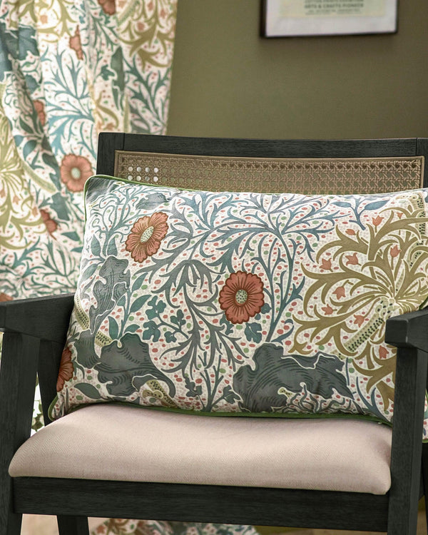 Seaweed Printed Velvet Cushion in Sunflower/Stone by Morris & Co